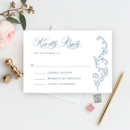 Viktorianische Verzierte Grace Floral Dusty Blue W RSVP Karte