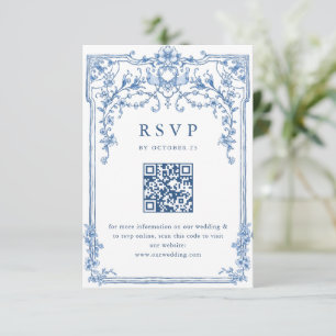 Viktorianische Verzierte Grace Floral Dusty Blue W RSVP Karte