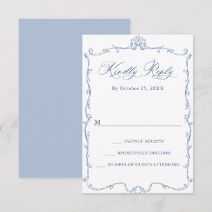 Viktorianische Verzierte Grace Floral Dusty Blue W RSVP Karte