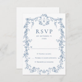 Viktorianische Verzierte Grace Floral Dusty Blue W RSVP Karte