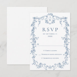 Viktorianische Verzierte Grace Floral Dusty Blue W RSVP Karte