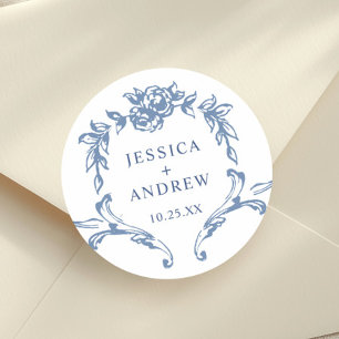 Viktorianische Verzierte Grace Floral Dusty Blue W Runder Aufkleber