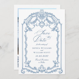 Viktorianische Verzierte Grace Floral Dusty Blue W Save The Date