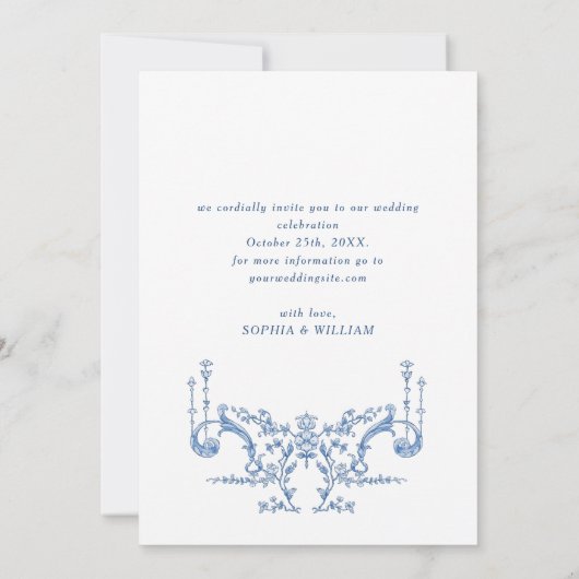 Viktorianische Verzierte Grace Floral Dusty Blue W Save The Date (Rückseite)