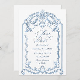Viktorianische Verzierte Grace Floral Dusty Blue W Save The Date