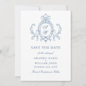 Viktorianische Verzierte Grace Floral Dusty Blue W Save The Date (Vorderseite)