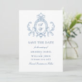 Viktorianische Verzierte Grace Floral Dusty Blue W Save The Date (Stehend Vorderseite)
