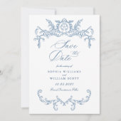 Viktorianische Verzierte Grace Floral Dusty Blue W Save The Date (Vorderseite)