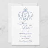 Viktorianische Verzierte Grace Floral Dusty Blue W Save The Date (Vorderseite)