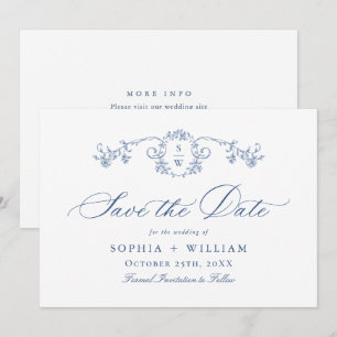 Viktorianische Verzierte Grace Floral Dusty Blue W Save The Date