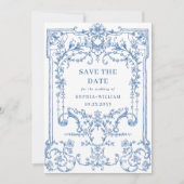 Viktorianische Verzierte Grace Floral Dusty Blue W Save The Date (Vorderseite)