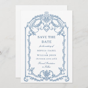 Viktorianische Verzierte Grace Floral Dusty Blue W Save The Date
