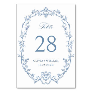 Viktorianische Verzierte Grace Floral Dusty Blue W Tischnummer