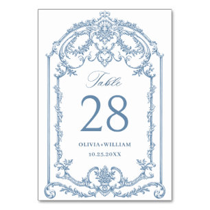 Viktorianische Verzierte Grace Floral Dusty Blue W Tischnummer