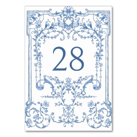 Viktorianische Verzierte Grace Floral Dusty Blue W Tischnummer (Vorderseite)