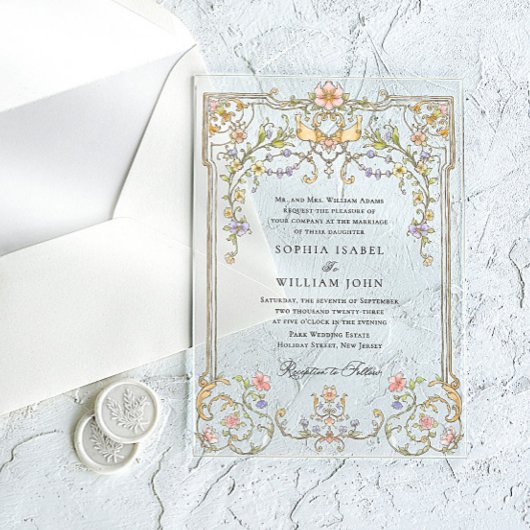 Viktorianische Verzierte Grace Floral Frame Weddin Acryleinladungen
