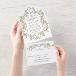 Viktorianische Verzierte Grace Floral Frame Weddin All In One Einladung