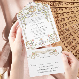 Viktorianische Verzierte Grace Floral Frame Weddin All In One Einladung