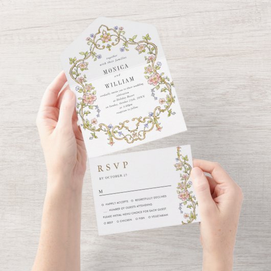 Viktorianische Verzierte Grace Floral Frame Weddin All In One Einladung (Abreißen)