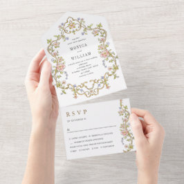 Viktorianische Verzierte Grace Floral Frame Weddin All In One Einladung