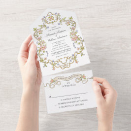 Viktorianische Verzierte Grace Floral Frame Weddin All In One Einladung