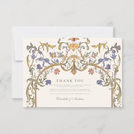 Viktorianische Verzierte Grace Floral Frame Weddin Dankeskarte (Vorderseite)