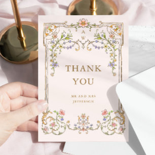 Viktorianische Verzierte Grace Floral Frame Weddin Dankeskarte