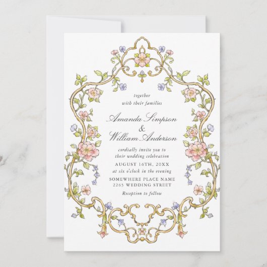 Viktorianische Verzierte Grace Floral Frame Weddin Einladung (Vorderseite)