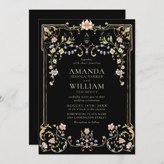 Viktorianische Verzierte Grace Floral Frame Weddin Einladung (Vorne/Hinten)