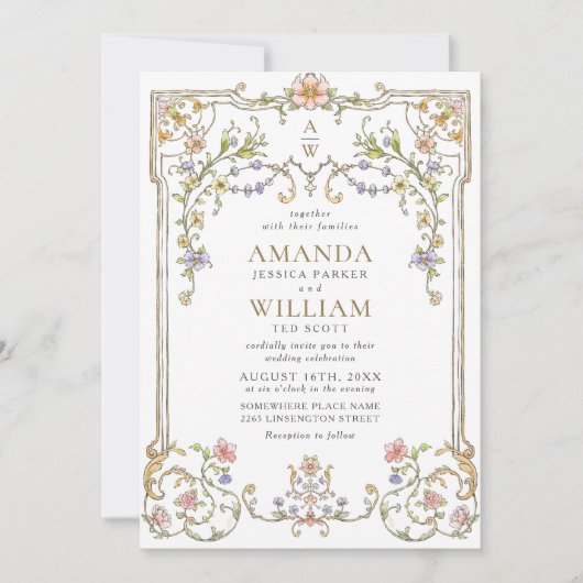 Viktorianische Verzierte Grace Floral Frame Weddin Einladung (Vorderseite)