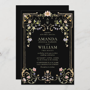 Viktorianische Verzierte Grace Floral Frame Weddin Einladung