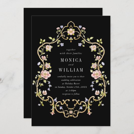 Viktorianische Verzierte Grace Floral Frame Weddin Einladung (Vorne/Hinten)