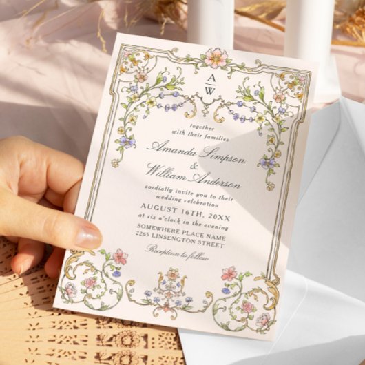 Viktorianische Verzierte Grace Floral Frame Weddin Einladung