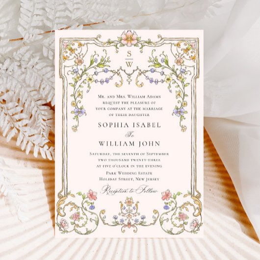 Viktorianische Verzierte Grace Floral Frame Weddin Einladung