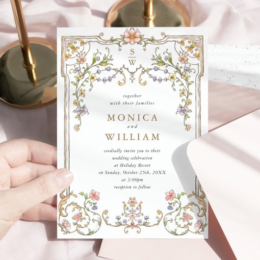 Viktorianische Verzierte Grace Floral Frame Weddin Einladung