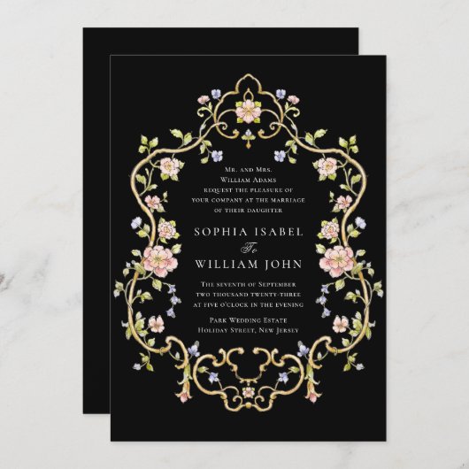 Viktorianische Verzierte Grace Floral Frame Weddin Einladung (Vorne/Hinten)