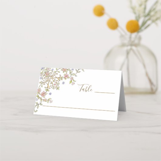 Viktorianische Verzierte Grace Floral Frame Weddin Platzkarte (Vorderseite)