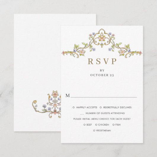 Viktorianische Verzierte Grace Floral Frame Weddin RSVP Karte (Vorne/Hinten)
