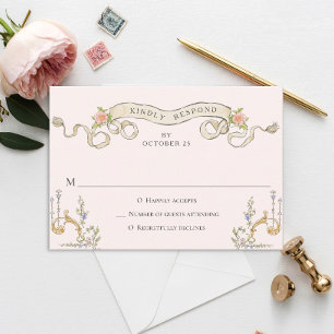 Viktorianische Verzierte Grace Floral Frame Weddin RSVP Karte