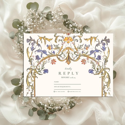 Viktorianische Verzierte Grace Floral Frame Weddin RSVP Karte