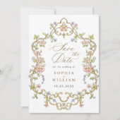 Viktorianische Verzierte Grace Floral Frame Weddin Save The Date (Vorderseite)