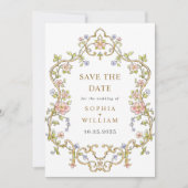 Viktorianische Verzierte Grace Floral Frame Weddin Save The Date (Vorderseite)