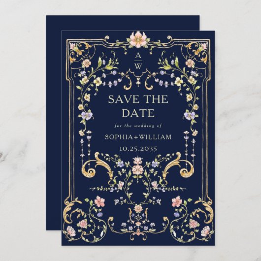 Viktorianische Verzierte Grace Floral Frame Weddin Save The Date (Vorne/Hinten)