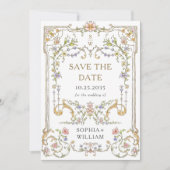 Viktorianische Verzierte Grace Floral Frame Weddin Save The Date (Vorderseite)