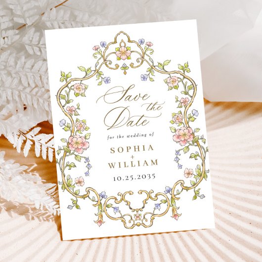 Viktorianische Verzierte Grace Floral Frame Weddin Save The Date