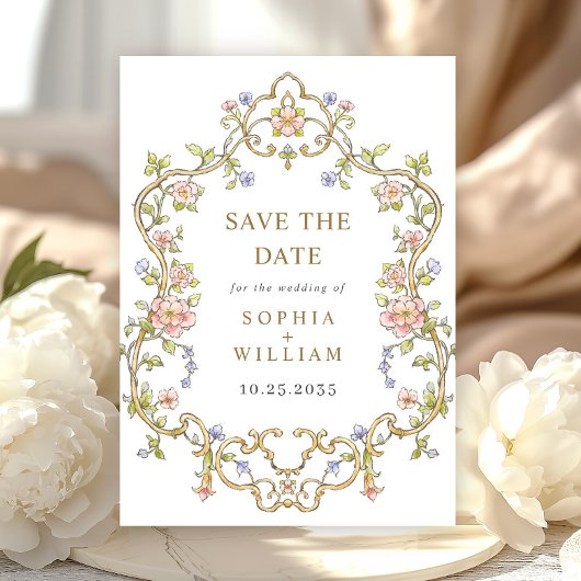 Viktorianische Verzierte Grace Floral Frame Weddin Save The Date