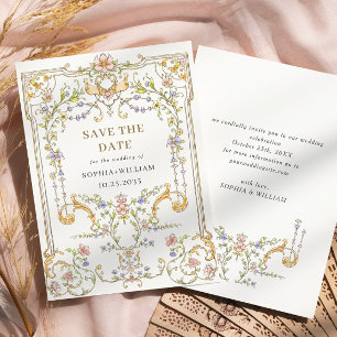 Viktorianische Verzierte Grace Floral Frame Weddin Save The Date