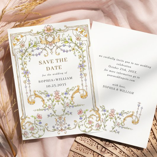 Viktorianische Verzierte Grace Floral Frame Weddin Save The Date