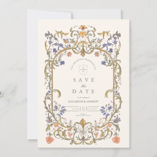 Viktorianische Verzierte Grace Floral Frame Weddin Save The Date (Vorderseite)