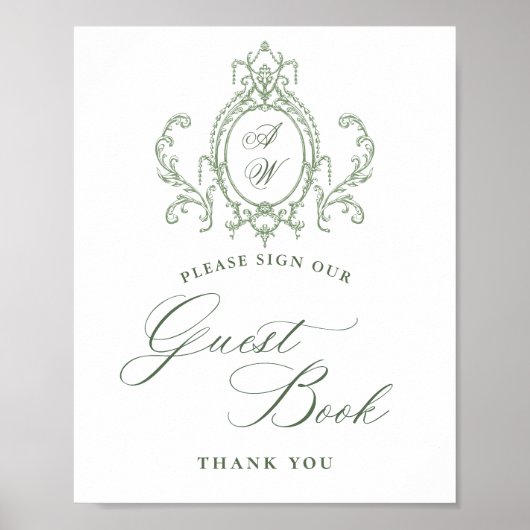 Viktorianische Verzierte Grace Floral Green Gästeb Poster (Vorne)